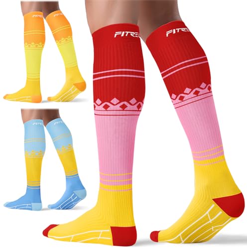 FITRELL 3 Pairs Compression Socks for Women and Men 20-30mmHg- Support Socks for Travel, Running, Nurse, Knee High, Popsicle, S/M - Image 1
