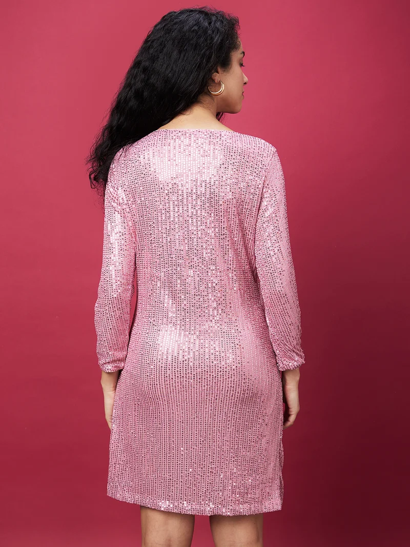 globus Women Sequinned Pleated Sheath Party Dress