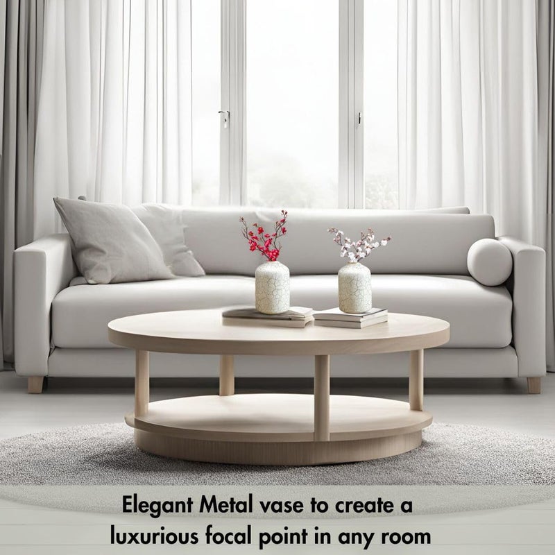 Behoma Metal Flower Vase for Home Decor Bedroom Living Room Table Decorative Item for Festivals 2 Pcs OffWhite Crackled 105 x 157 CM Flower not Included Set of 2 - Image 2
