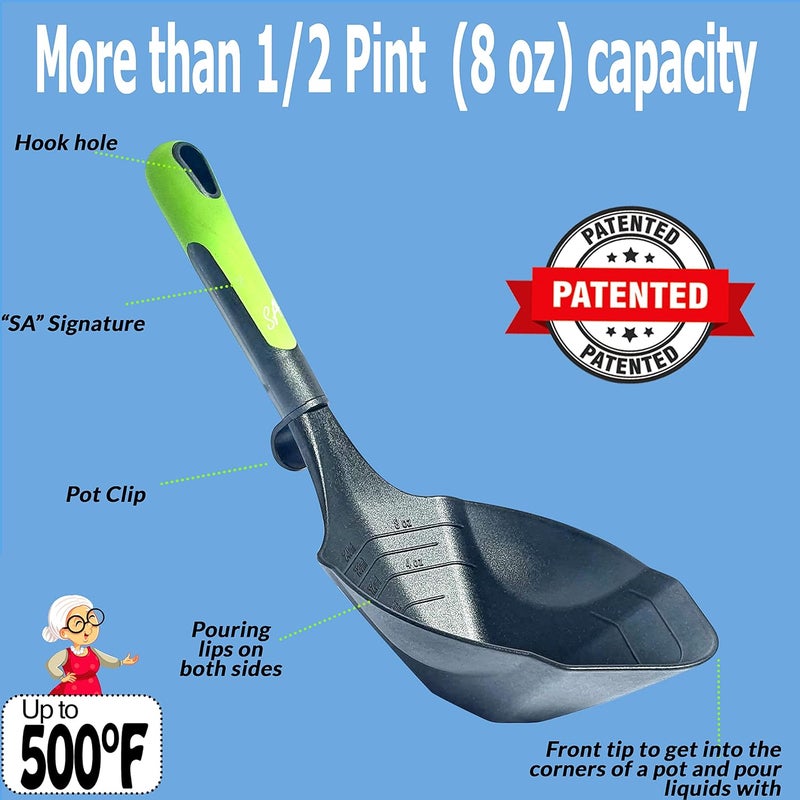Supa Ant Soup Ladle for Kitchen - Canning Ladle with Pour Spout (8 oz) BPA free and Heat Resistant - Silicone Large Canning Scoop with Pot Clip and Hook Hole - Kitchen Ladel for Cooking - Image 2
