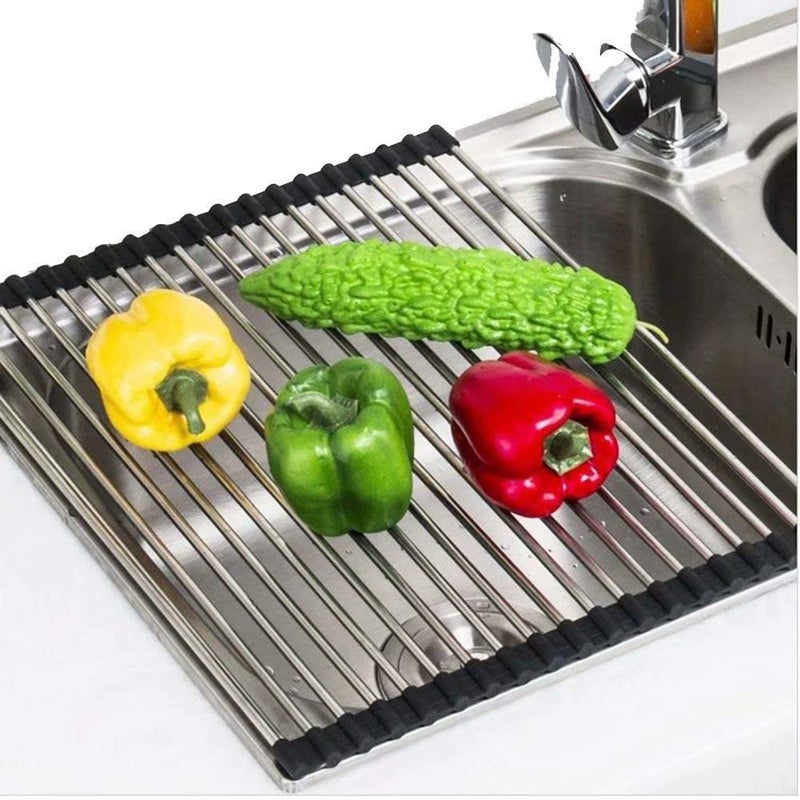 Rasikvar Rollup Dish Drying Rack Over The Sink Mat Folding Dish Drainer Rolling Mat Stainless Steel Kitchen Dry Sink Rack 460x460mm - Image 3