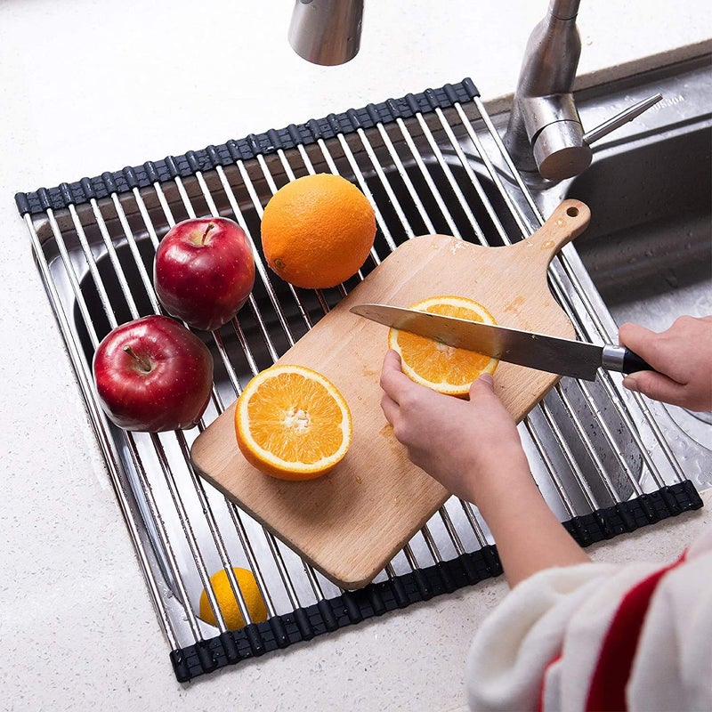 Rasikvar Rollup Dish Drying Rack Over The Sink Mat Folding Dish Drainer Rolling Mat Stainless Steel Kitchen Dry Sink Rack 460x460mm - Image 2