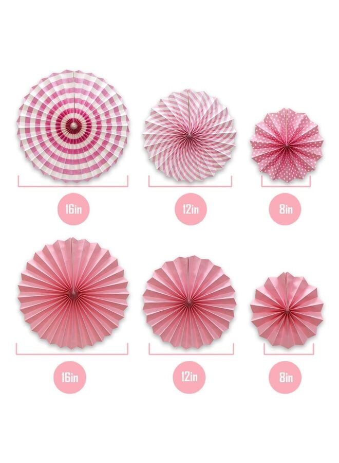 6pcs Party Hanging Paper Fans Set, Red Round Pattern Paper Garlands Decoration for Birthday Wedding Graduation Events Accessories(Pink)  - Image 2