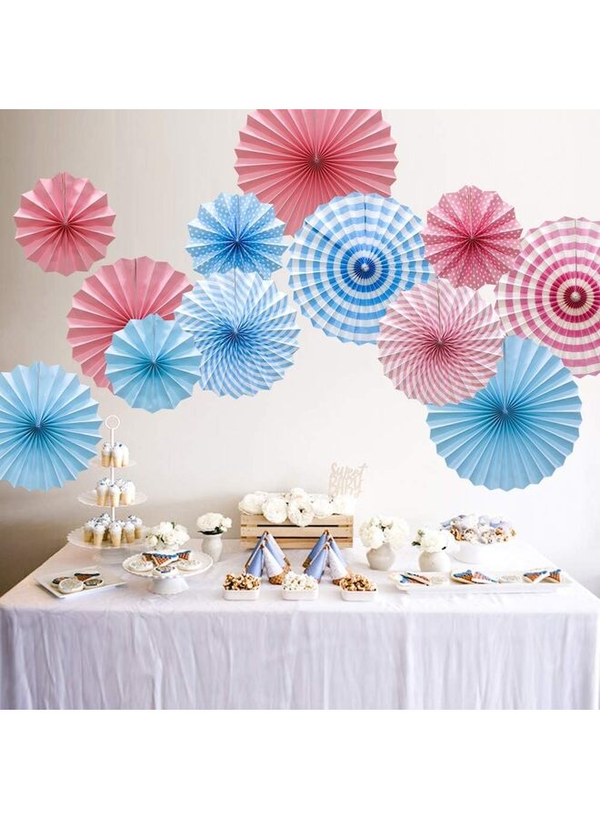 6pcs Party Hanging Paper Fans Set, Red Round Pattern Paper Garlands Decoration for Birthday Wedding Graduation Events Accessories(Pink)  - Image 5