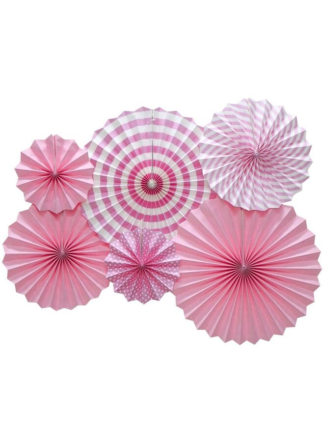 6pcs Party Hanging Paper Fans Set, Red Round Pattern Paper Garlands Decoration for Birthday Wedding Graduation Events Accessories(Pink)  - Image 1