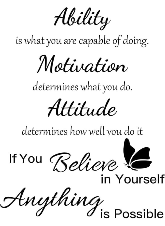 erorex 2 Sheets Vinyl Wall Quotes Stickers Ability Motivation Attitude Believe In Yourself Inspirational Saying Home Decals Quote Home Decor For Office School Classroom Teen Dorm Room Wall Decal Black  - Image 1