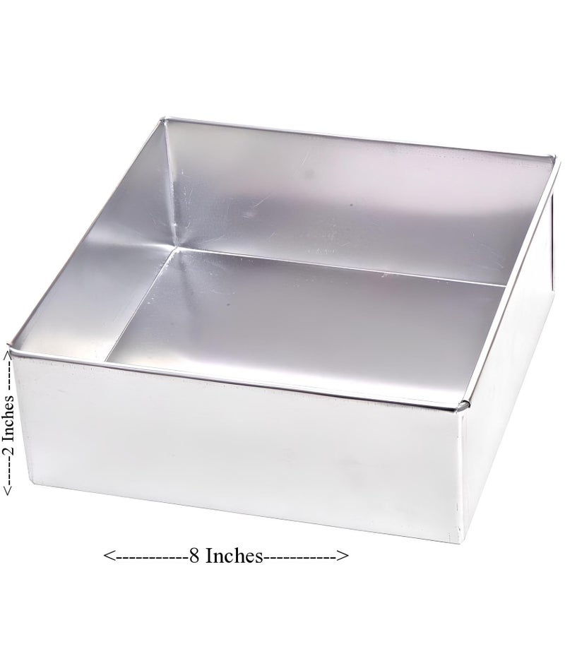 RINKLE TRENDZ Aluminium Square Cake Mould Cake Pan Cake Tin Tray 8 Inches For Baking 1 Kg - 1000 Grams In Oven,Silver - Image 2