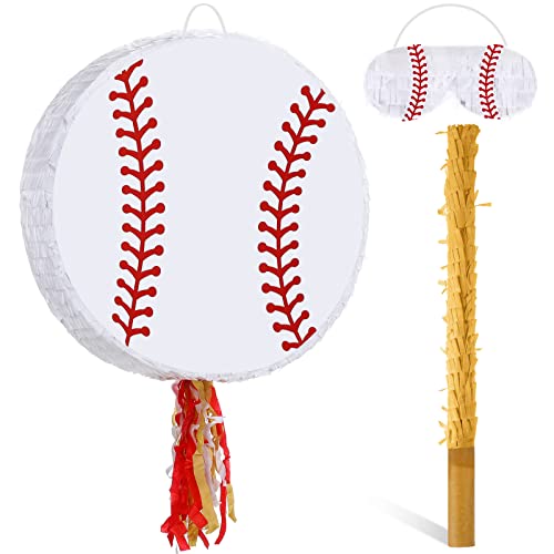 Jerify Baseball Piata for Birthday Party 126 x 126 Inch Baseball Piata for Kids with Stick and Blindfold Traditional Mexican for Sport Birthday Party Supplies Decor - Image 1