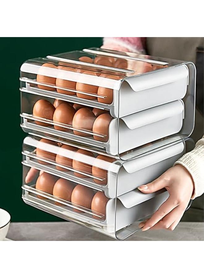 Egg Holder For Fridge Double Layer 32 Egg Container With Drawer Design Transparent Egg Storage Box For Refrigerator White  - Image 3