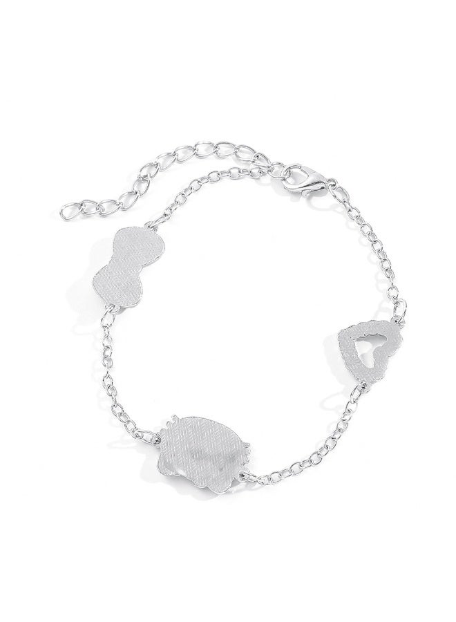 Hello Kitty Cute Cartoon Cat Bow Charm Bracelet, Silver‑Tone Chain Hollow Heart Rhinestone Adjustable Wrist Jewelry for Girls - Image 2