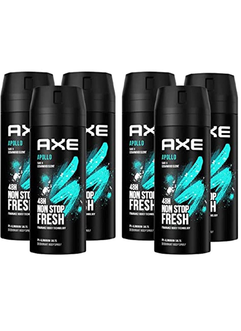 Axe Apollo Fresh Body Spray Deodorant 150ml (Pack of 6)  - Image 1