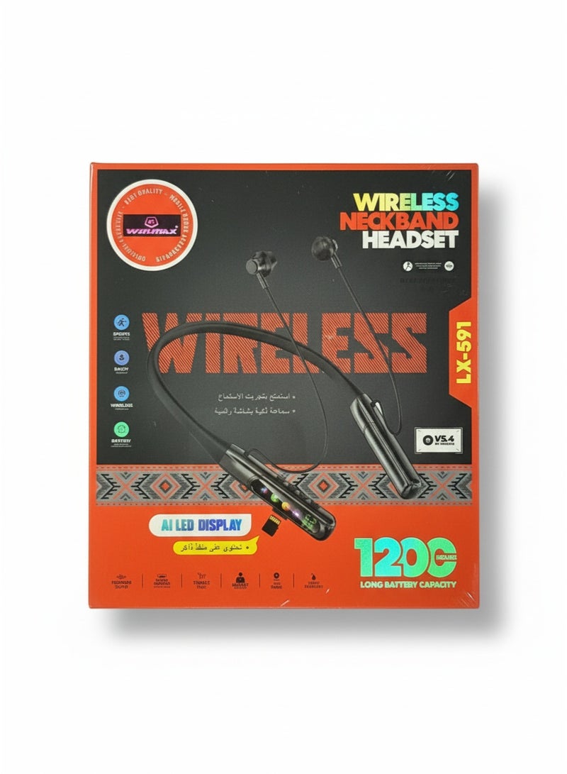 Winmax Wireless Neckband with Quick Charge Long Battery life And Bluetooth LX-591 - Image 1