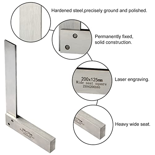 Boomgood Machinist Square Precision Engineer Wide Seat Square 90 Right Angle Ground Hardened Steel Angle Ruler 7.9 x 5 Inch - Image 4