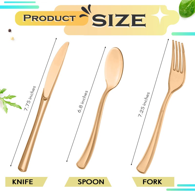 Minatee 150 Pieces Disposable Cutlery Set Plastic Silverware Heavy Duty Utensil Sets 50 Forks 50 Knives 50 Spoons for Home Office School Party Picnics Restaurant Outdoor Events or Every Day Use (Brown) - Image 2