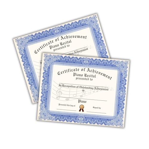 Lashicorn Piano Recital Certificate of Achievement Award | 50 pk 8.5x11” Recital Completion for Student Music Lessons Bulk Merit Blank Paper Orchestra Recognition Instrument - Image 1