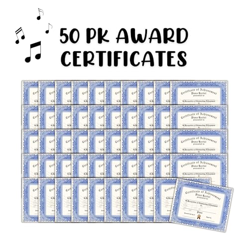 Lashicorn Piano Recital Certificate of Achievement Award | 50 pk 8.5x11” Recital Completion for Student Music Lessons Bulk Merit Blank Paper Orchestra Recognition Instrument - Image 3