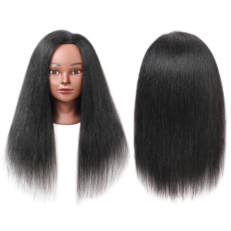 Armmu رأس دمية مع شعر حقيقي 100%، 16" دمية تدريب تجميلية لرؤساء مصففي الشعر لتدريب تصفيف الشعر مع حامل مشبك - أسود - Image 2