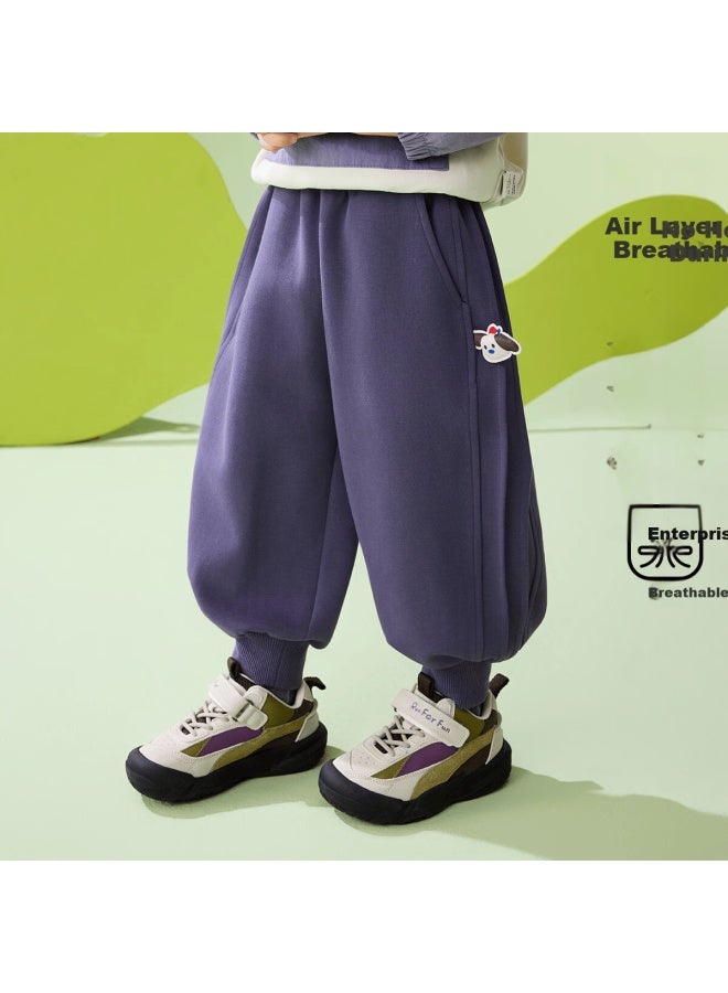 Ask Junior Kids Pants Boys Spring Lantern Pants Tencel Soft Skin-friendly Casual Trousers Purple 120 - Image 1