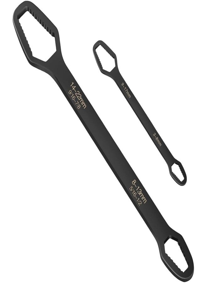 WOLBLIX 2pcs All in One Multifunctional Wrench Set Self-Tightening Adjustable,3-17mm & 8-22mm Universal Torx Wrench,Double-ended Adjustable Wrench Tool Key Set Screw Nuts Wrenches (Black) - Image 1