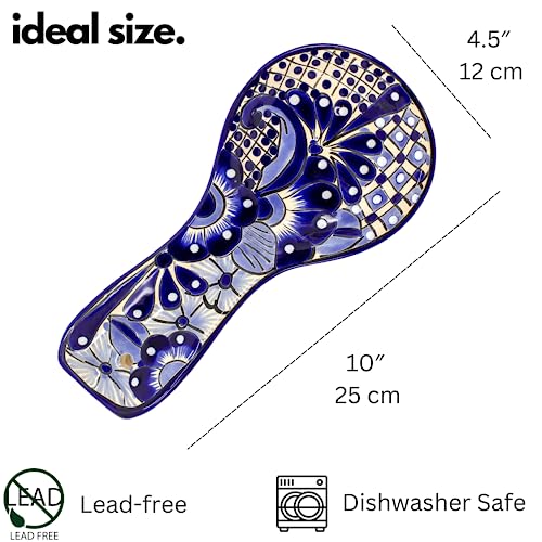 Casa Fiesta Designs Ceramic Spoon Rest - Hand Painted Talavera Ceramic Spoon Holder in Gift Box - Lead-Free - Blue and White Mexican Style Cuchara Azul Blanco - Image 4