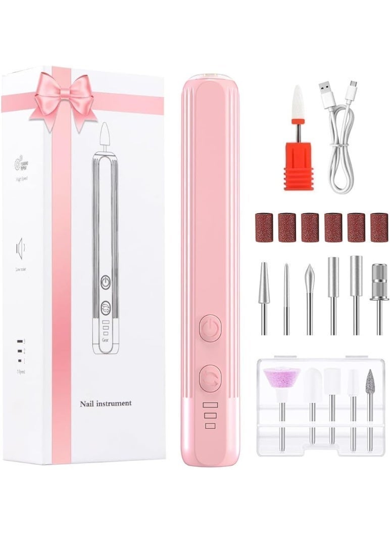 DOLOLO Electric Nail Drill for Gel Polish and Acrylic Nails, 3 Speeds Cordless Nail Files Set Professional Manicure Pedicure Kit, Rechargeable Portable Nail File Kit for Hand Foot Care(Pink) - Image 1