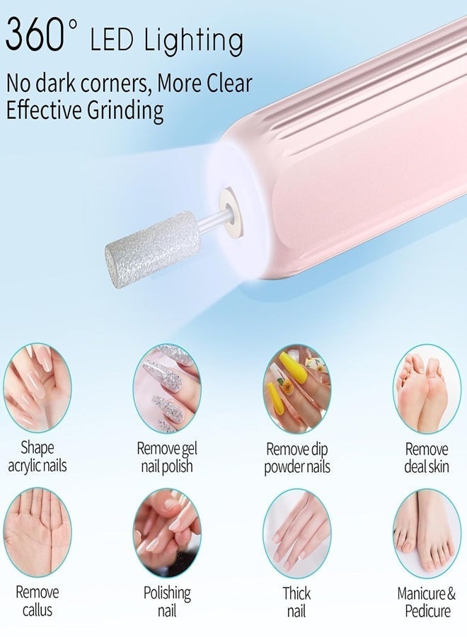 DOLOLO Electric Nail Drill for Gel Polish and Acrylic Nails, 3 Speeds Cordless Nail Files Set Professional Manicure Pedicure Kit, Rechargeable Portable Nail File Kit for Hand Foot Care(Pink) - Image 3