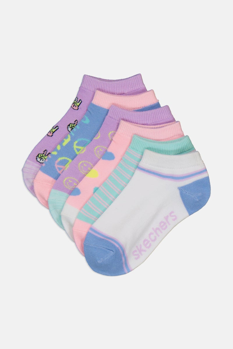 SKECHERS Kids Girl 6 Pairs Low Cut Graphic Print Socks, Multicolor - Image 1