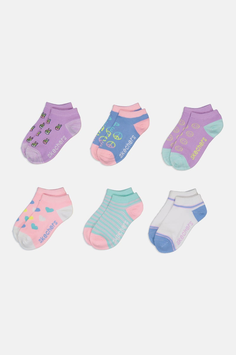 SKECHERS Kids Girl 6 Pairs Low Cut Graphic Print Socks, Multicolor - Image 3