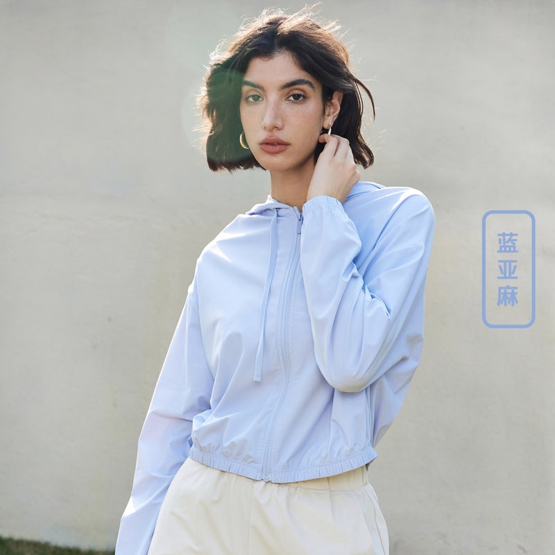 Generic New Yoga Short Zip Jacket Dopamine Sunproof Hoodie blue linen 