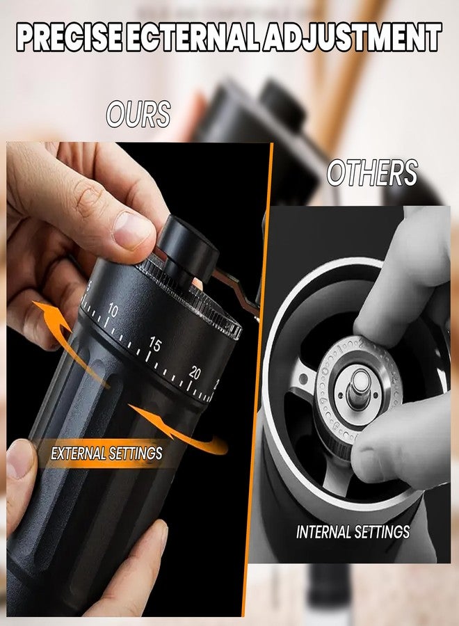 كويك مطحنة قهوة يدوية - مطحنة قهوة بشفرات سيراميك للإسبريسو، V60، 40 إعدادًا قابلاً للتعديل، قمع تقطير قهوة، مطحنة إسبريسو للاستخدام المنزلي والسفر والتخييم، مع ذراع تدوير يدوي - Image 5
