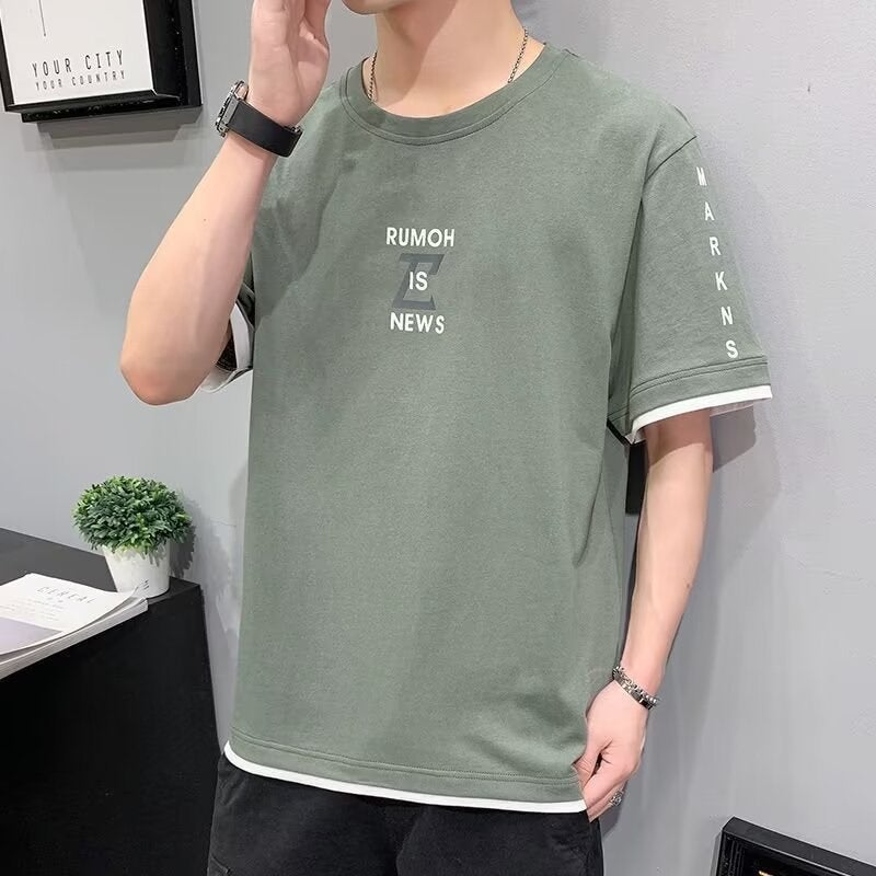 Summer Short-Sleeved T-Shirt Men'S Letters Trendy Brand Fashionable Summer Clothing Boys Ice Silk Thin Half-Sleeved T-Shirt - Image 2