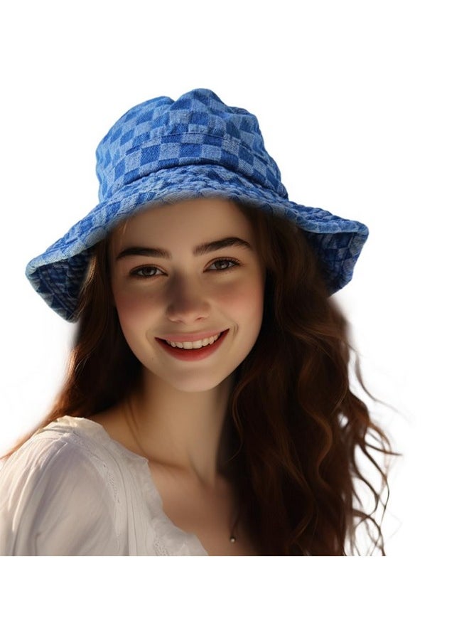 Etncy Life - Life Blue Jean Bucket Hat Washed Packable Summer Travel Fisherman Cap For Women Men Unisex (Style1-Blue) - Image 1