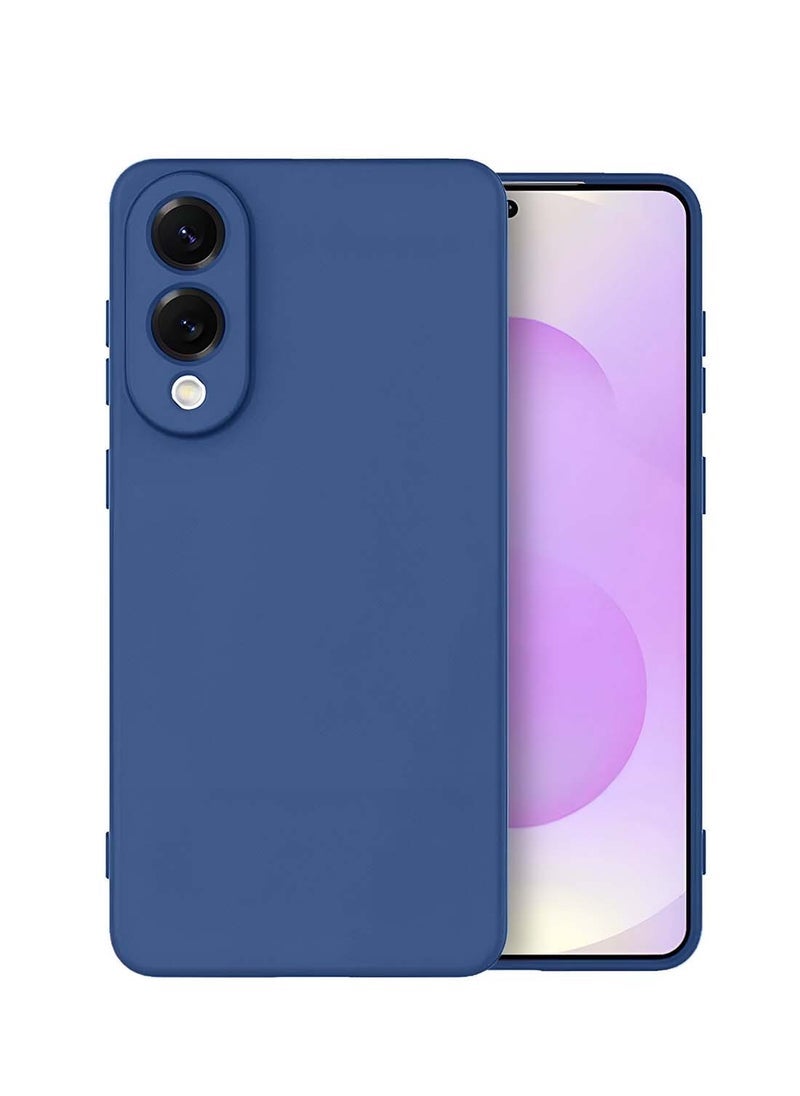 غطاء سيليكون سائل ناعم جديد من سامسونج جالاكسي S25 إيدج 5G 2025 - أزرق داكن، غطاء خلفي واقي مضاد للصدمات، قبضة مضادة للانزلاق، بطانة ميكروفايبر، تصميم نحيف، تشطيب غير لامع