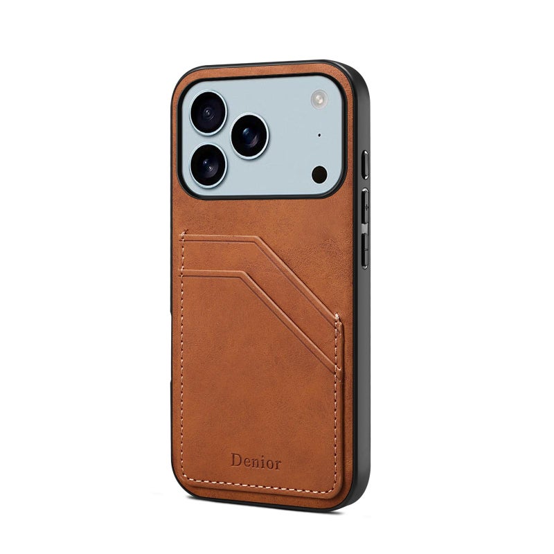 Denior For Iphone 17 Pro Max D09 Pu Dual Card Slot Back Cover Phone Case(Brown) - Image 1
