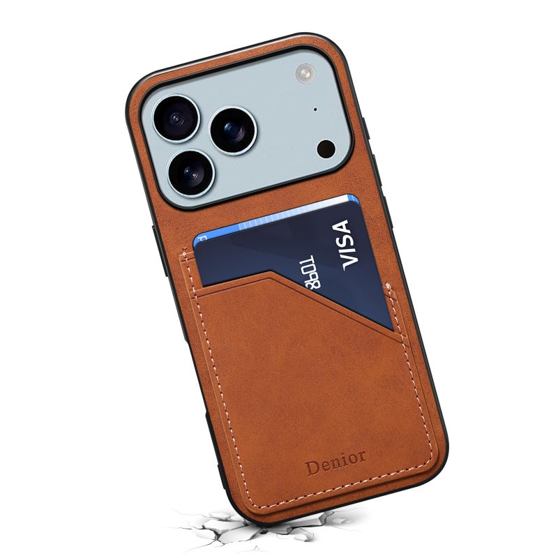 Denior For Iphone 17 Pro Max D09 Pu Dual Card Slot Back Cover Phone Case(Brown) - Image 4