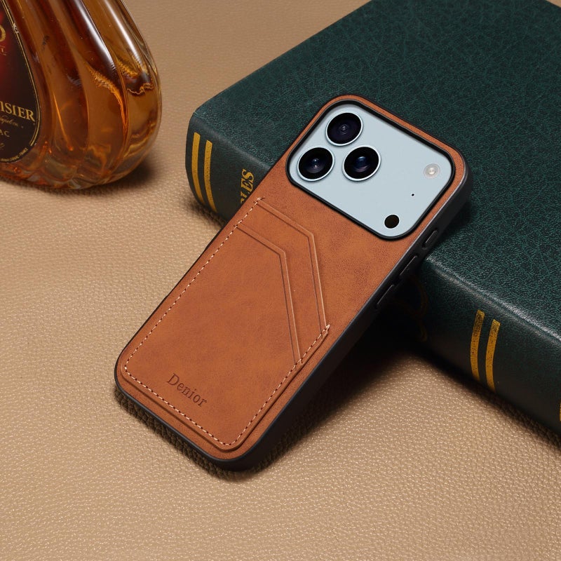 Denior For Iphone 17 Pro Max D09 Pu Dual Card Slot Back Cover Phone Case(Brown) - Image 2