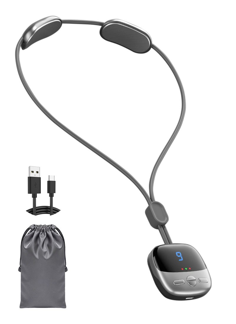Syarme Neck Massager, Portable Neck and Shoulder Massager with Heat for Pain Relief, 4 Modes 9 Levels EMS TENS Pulse Rechargeable Hanging Neck Acupoints Lymphvity Massager  - Image 1