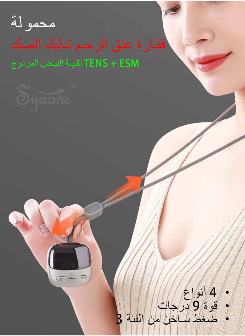 Syarme Neck Massager, Portable Neck and Shoulder Massager with Heat for Pain Relief, 4 Modes 9 Levels EMS TENS Pulse Rechargeable Hanging Neck Acupoints Lymphvity Massager  - Image 2