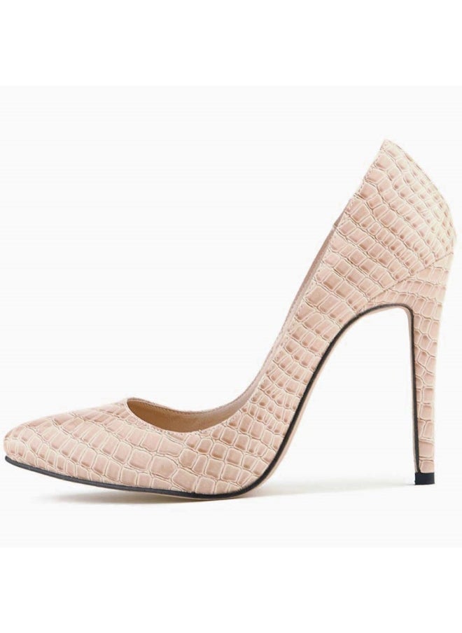 Loquat Crocodile Embossing Pointed Toe Low-Cut Stiletto Bridal Heels nude  - Image 1