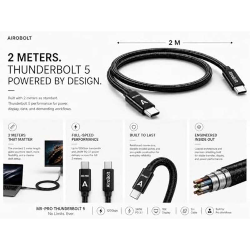 M5 PRO [Intel ] Thunderbolt 5 Cable 2M, 120Gbps, 240W Charging, 16K@60Hz Display, 80Gbps Data Transfer, USB4 Compatible, for MacBook Pro, Mac Mini M4, eGPU, SSD - Image 2