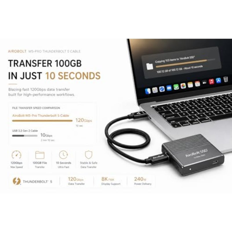 M5 PRO [Intel ] Thunderbolt 5 Cable 2M, 120Gbps, 240W Charging, 16K@60Hz Display, 80Gbps Data Transfer, USB4 Compatible, for MacBook Pro, Mac Mini M4, eGPU, SSD - Image 4