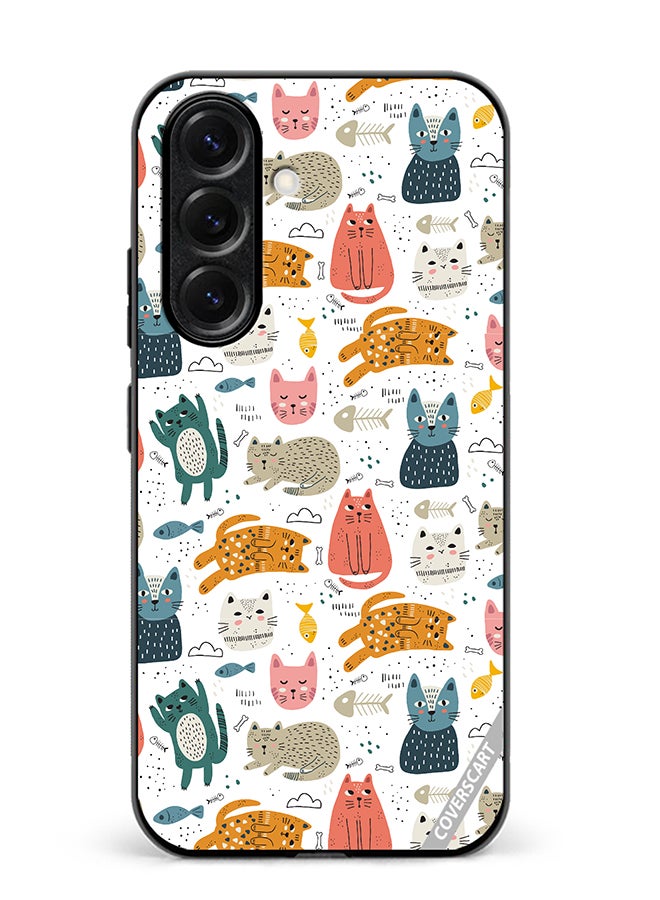 VR CREATIVE Protective Case Cover For Samsung Galaxy S25 Plus Chilling Cat Pattern Design Multicolour