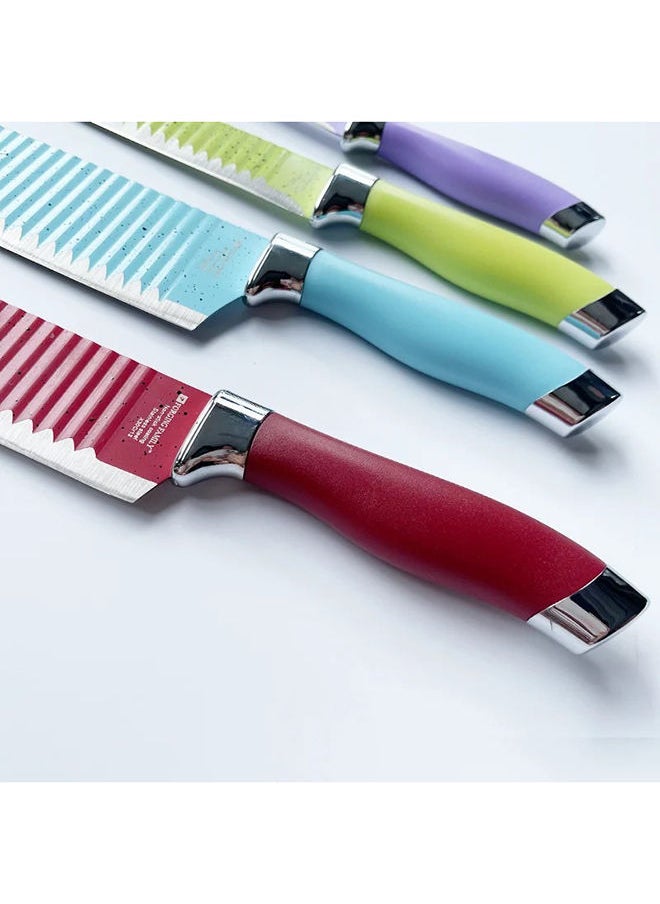 VIO 6 Piece Kitchen Knife Set for Home and Professional Use HighGrade Stainless Steel Chef Knives Santoku Utility Paring Knife Vegetable Peeler Multifunctional Scissors with Comfortable Grip Handles  - Image 5