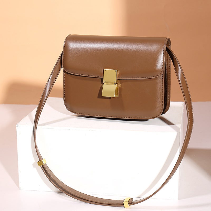 Jelly Bag Genuine Leather Tofu Bag Retro New Fashion Small Square Bag Single Shoulder Crossbody Bag Versatile Popular Style For Women - Image 3