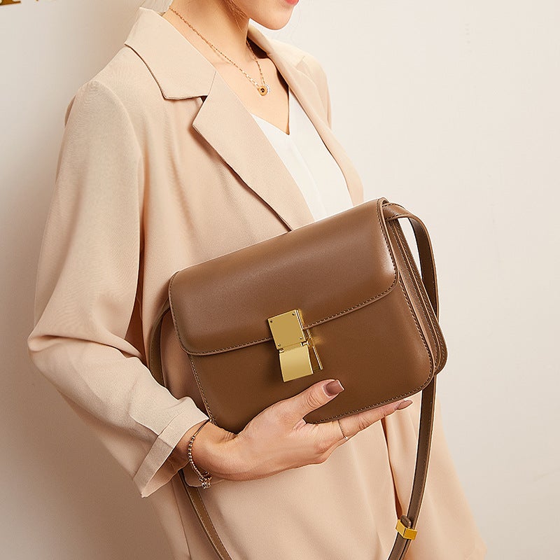 Jelly Bag Genuine Leather Tofu Bag Retro New Fashion Small Square Bag Single Shoulder Crossbody Bag Versatile Popular Style For Women - Image 2