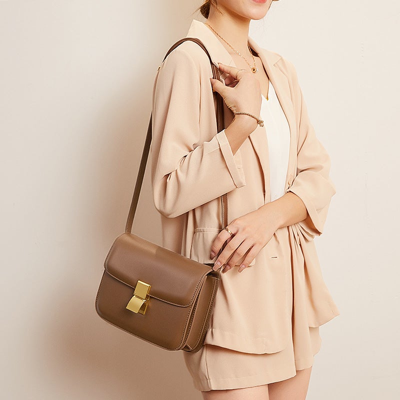 Jelly Bag Genuine Leather Tofu Bag Retro New Fashion Small Square Bag Single Shoulder Crossbody Bag Versatile Popular Style For Women - Image 4