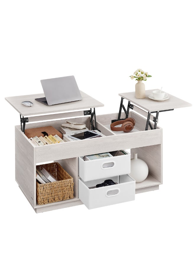 VASAGLE Lift Top Coffee Table with 2 Drawers and Hidden Compartments, Centre Table with Lift Tabletop, Open Compartments, for Living Room, Home Office, Oatmeal Beige Color - Image 1