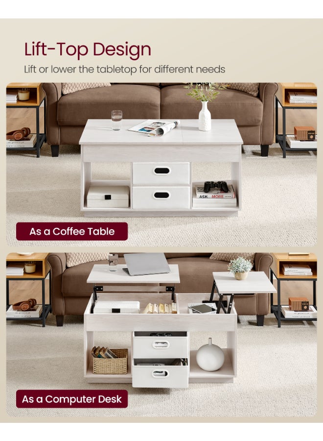 VASAGLE Lift Top Coffee Table with 2 Drawers and Hidden Compartments, Centre Table with Lift Tabletop, Open Compartments, for Living Room, Home Office, Oatmeal Beige Color - Image 3
