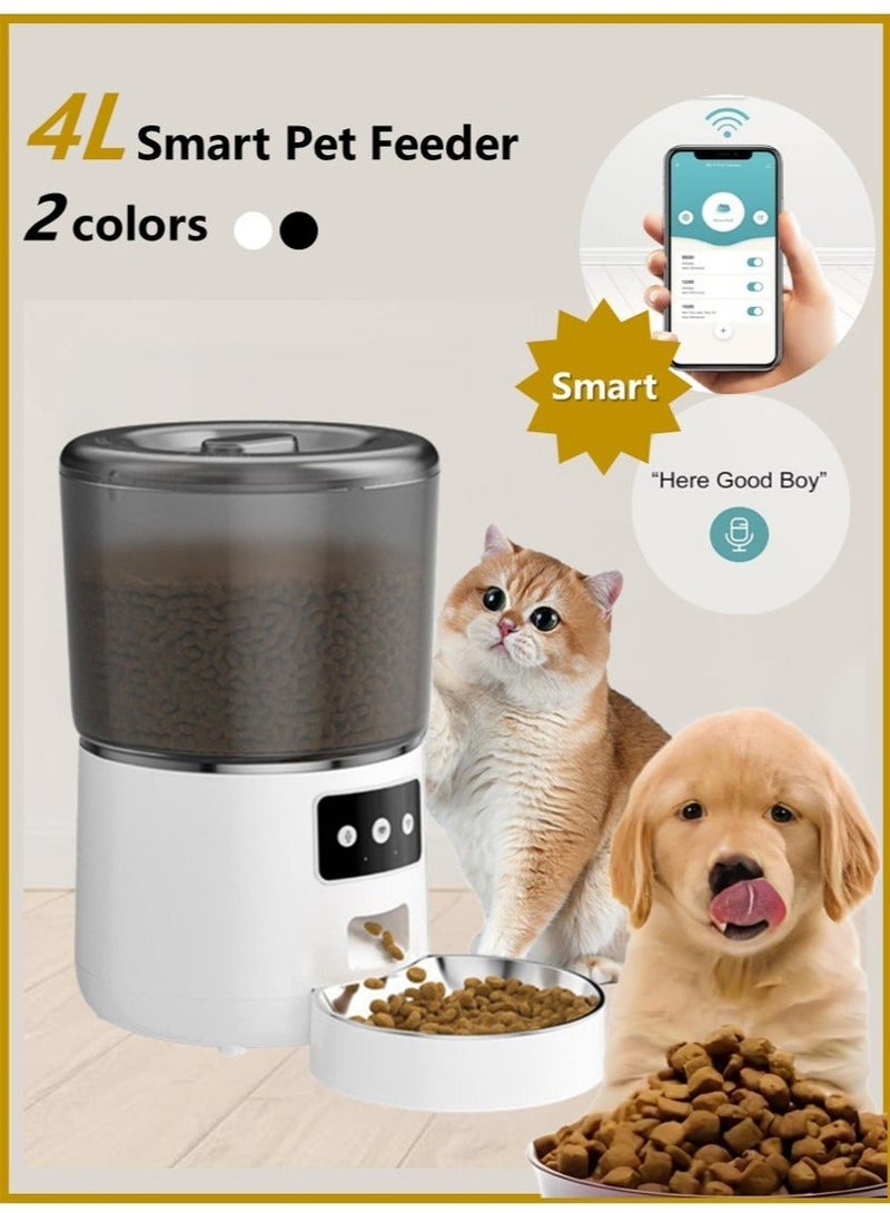 DURKU 4L/17 Cups Smart Automatic Pet Feeder, Stainless Steel Pet Food Dispenser with App  WiFi Control, Voice Recorder, 1-9 Portions Per Meal Precise Portion Control, Anti-Clog Design, Dual Power Supply Pet Bowl for Cats  Dogs (Medium  Small Pets), White - Image 2