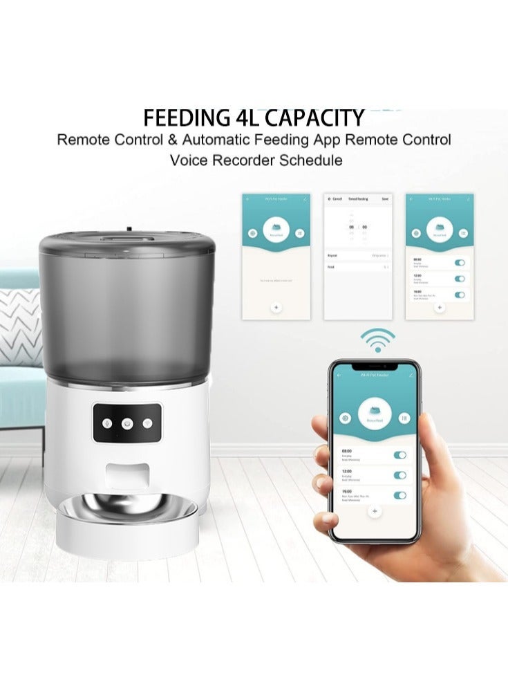DURKU 4L/17 Cups Smart Automatic Pet Feeder, Stainless Steel Pet Food Dispenser with App  WiFi Control, Voice Recorder, 1-9 Portions Per Meal Precise Portion Control, Anti-Clog Design, Dual Power Supply Pet Bowl for Cats  Dogs (Medium  Small Pets), White - Image 5